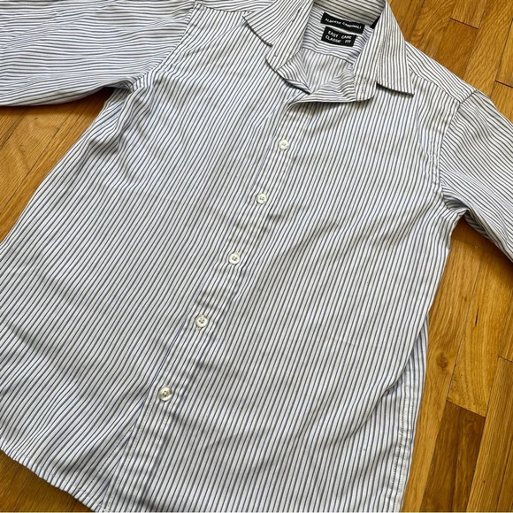 4/$25 Alberto Cardinali Long Sleeve Button Down Shirt Boys Sz 8 Pin Stripes Blue - Picture 4 of 7